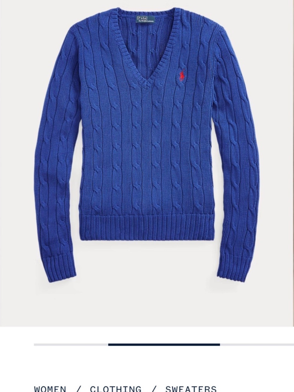 Vintage Polo by Ralph Lauren V-Neck Cable-Knit Sweater Blue w/yellow jockey